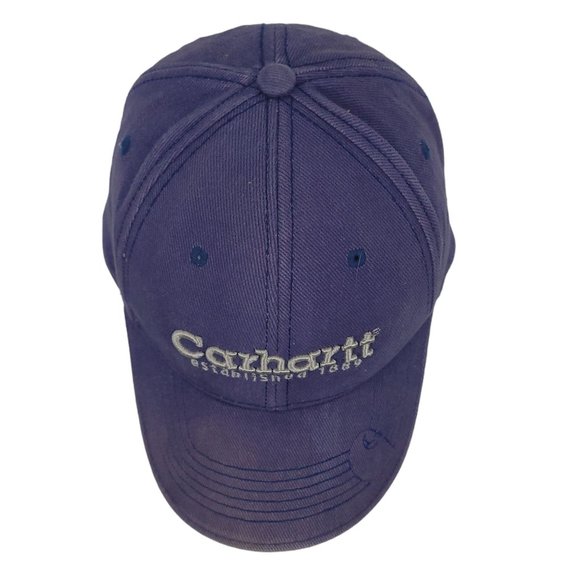Carhartt Distressed Cap Blue Tuck Strap Slide Trucker Hat Embroidered Cotton - Picture 7 of 8